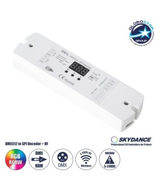 GloboStar® 73142 DS-L SKYDANCE DC RF 2.4Ghz DMX512 to SPI Decoder DC 5-24V - IP20  Μ17 x Π5 x Υ2.5cm - 5 Χρόνια Εγγύηση